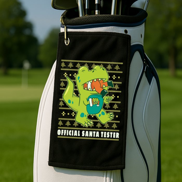 Official Santa Tester Dino Ugly Christmas Golf Towel
