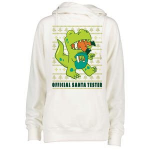 Official Santa Tester Dino Ugly Christmas Womens Funnel Neck Pullover Hood