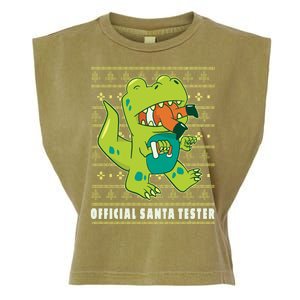 Official Santa Tester Dino Ugly Christmas Garment-Dyed Women's Muscle Tee