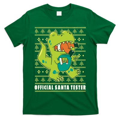 Official Santa Tester Dino Ugly Christmas T-Shirt