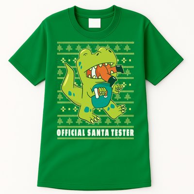 Official Santa Tester Dino Ugly Christmas Tall T-Shirt