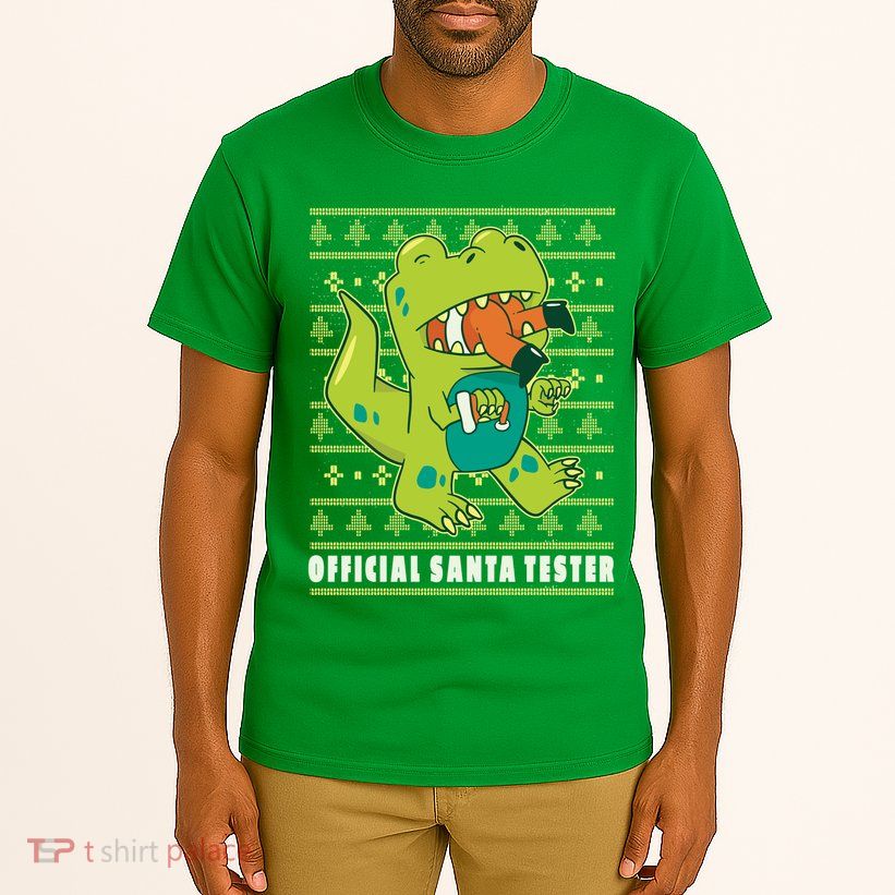 Official Santa Tester Dino Ugly Christmas Tall T-Shirt
