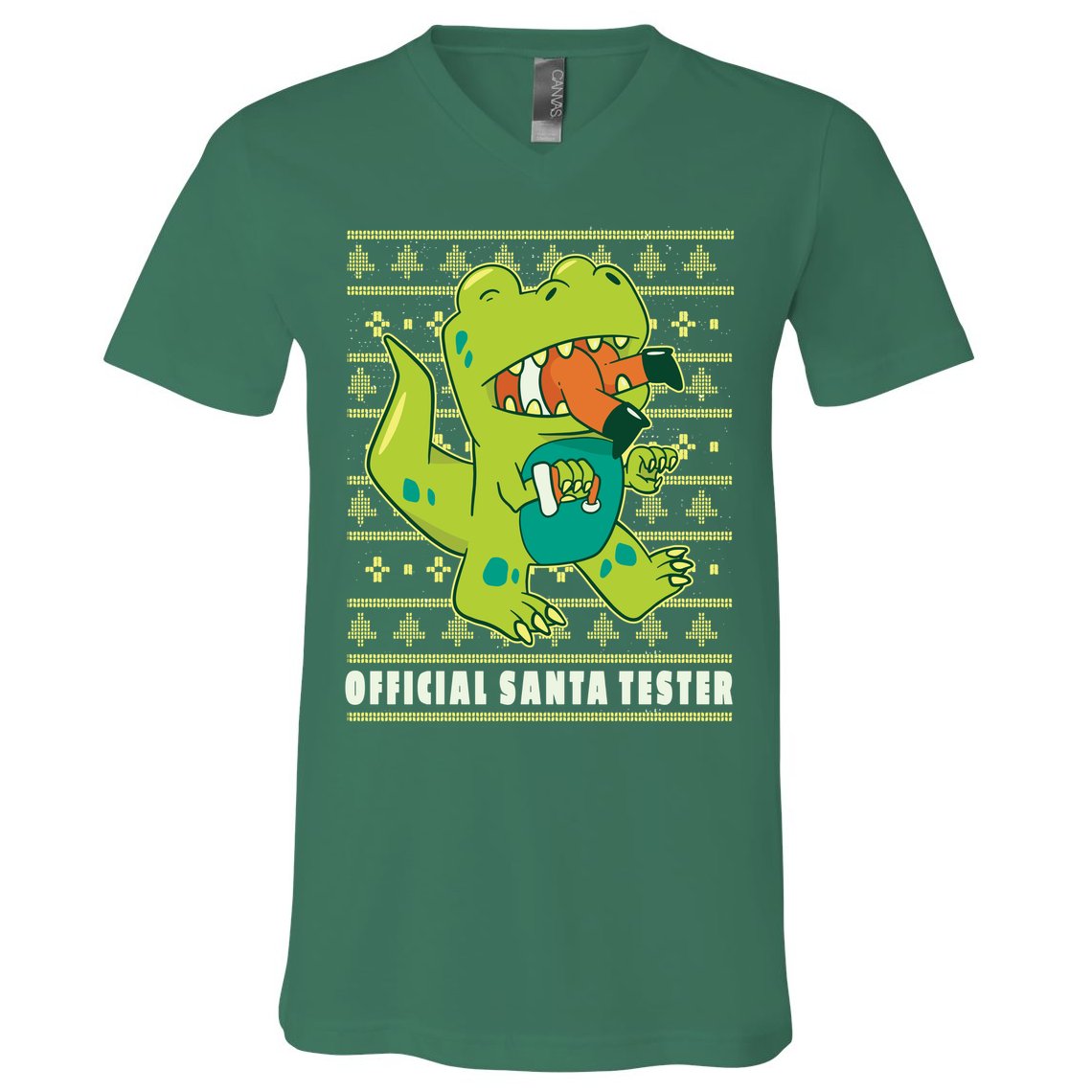 Official Santa Tester Dino Ugly Christmas V-Neck T-Shirt