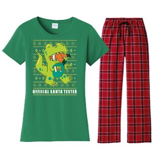 Official Santa Tester Dino Ugly Christmas Women's Flannel Pajama Set