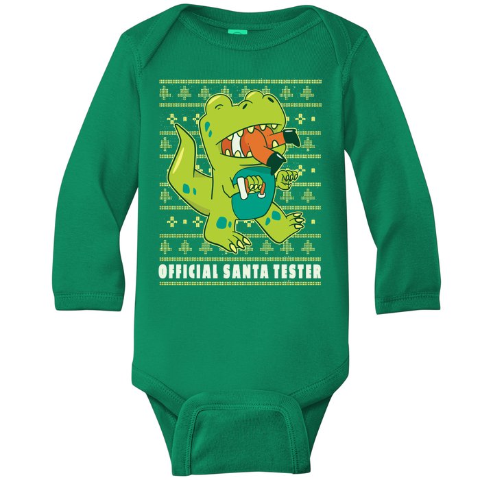 Official Santa Tester Dino Ugly Christmas Baby Long Sleeve Bodysuit