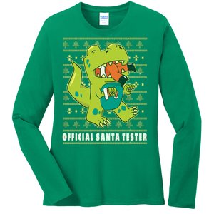 Official Santa Tester Dino Ugly Christmas Ladies Long Sleeve Shirt