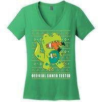 Official Santa Tester Dino Ugly Christmas Women's V-Neck T-Shirt