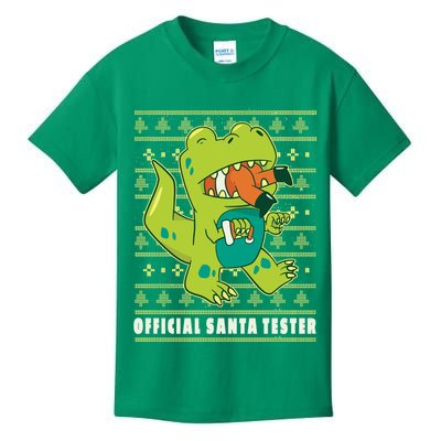 Official Santa Tester Dino Ugly Christmas Kids T-Shirt