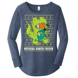 Official Santa Tester Dino Ugly Christmas Women's Perfect Tri Tunic Long Sleeve Shirt