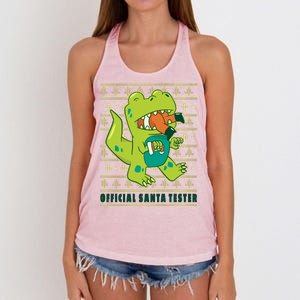 Official Santa Tester Dino Ugly Christmas Women's Knotted Racerback Tank