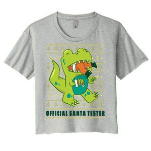 Official Santa Tester Dino Ugly Christmas Women's Crop Top Tee