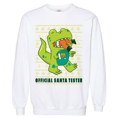 Official Santa Tester Dino Ugly Christmas Garment-Dyed Sweatshirt