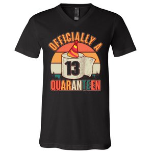 Officially A Quaranteen 13th Birthday Retro V-Neck T-Shirt