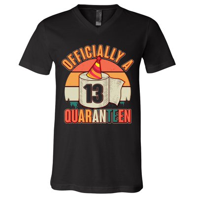 Officially A Quaranteen 13th Birthday Retro V-Neck T-Shirt