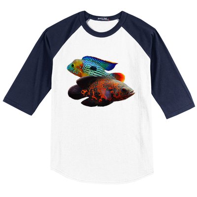 Oscar Fish Green Terror Cichlids Monster Fish Aquarium Baseball Sleeve Shirt