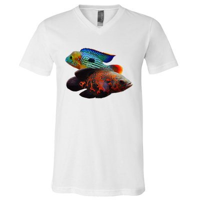 Oscar Fish Green Terror Cichlids Monster Fish Aquarium V-Neck T-Shirt