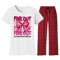 Out Football Gift Coquette Bow Breast Cancer Awareness Women's Flannel Pajama Set