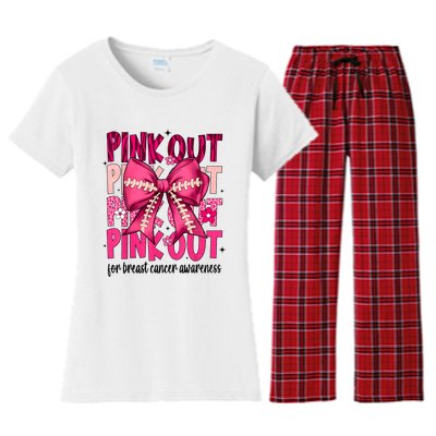 Out Football Gift Coquette Bow Breast Cancer Awareness Women's Flannel Pajama Set