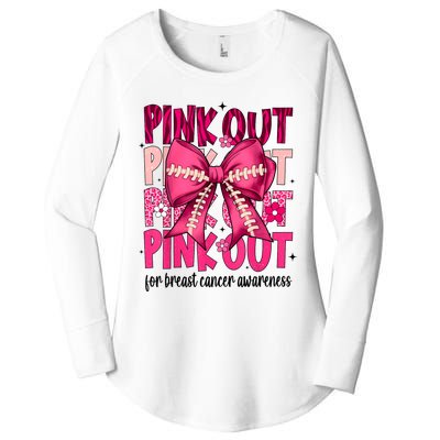 Out Football Gift Coquette Bow Breast Cancer Awareness Women's Perfect Tri Tunic Long Sleeve Shirt