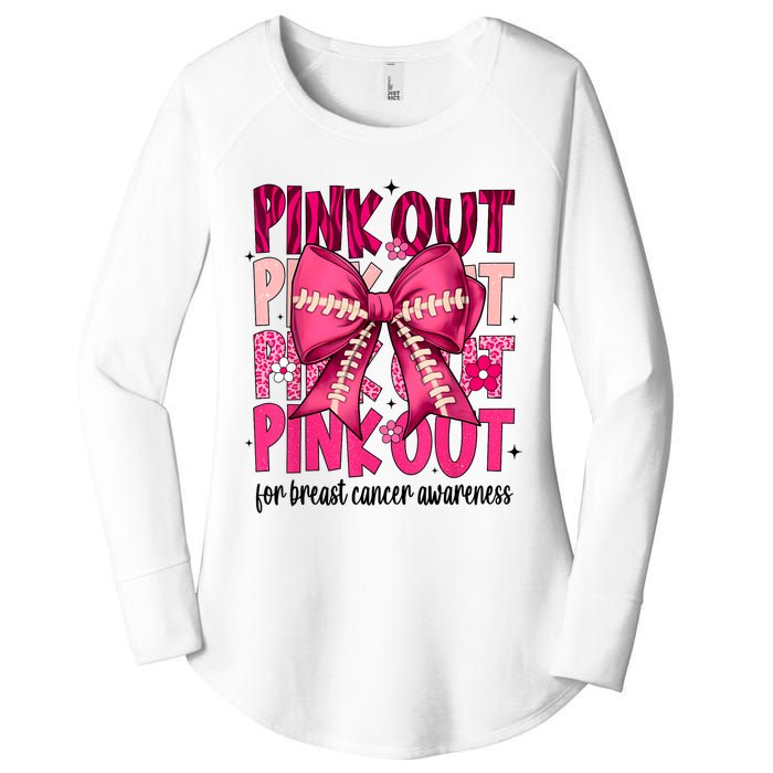 Out Football Gift Coquette Bow Breast Cancer Awareness Women's Perfect Tri Tunic Long Sleeve Shirt