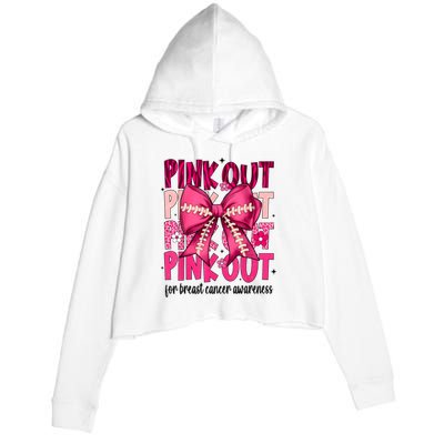 Out Football Gift Coquette Bow Breast Cancer Awareness Crop Fleece Hoodie