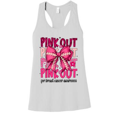 Out Football Gift Coquette Bow Breast Cancer Awareness Women's Racerback Tank