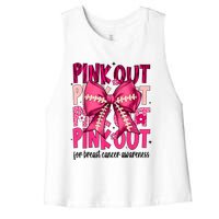 Out Football Gift Coquette Bow Breast Cancer Awareness Women's Racerback Cropped Tank