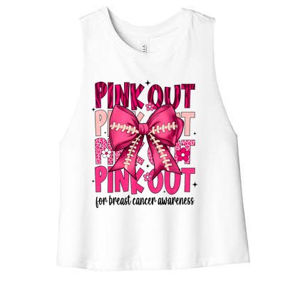 Out Football Gift Coquette Bow Breast Cancer Awareness Women's Racerback Cropped Tank