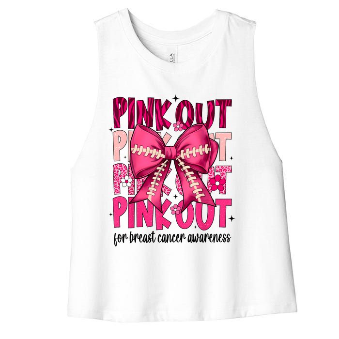 Out Football Gift Coquette Bow Breast Cancer Awareness Women's Racerback Cropped Tank