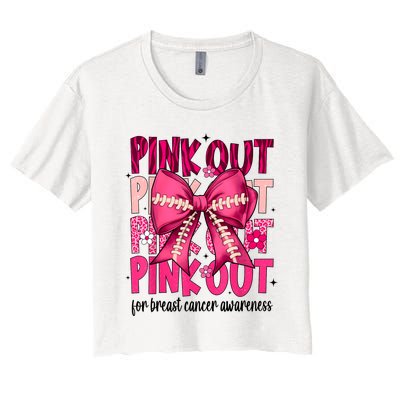 Out Football Gift Coquette Bow Breast Cancer Awareness Women's Crop Top Tee