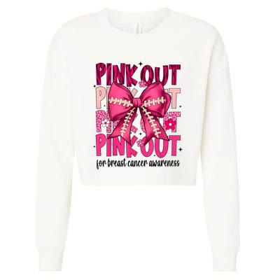 Out Football Gift Coquette Bow Breast Cancer Awareness Cropped Pullover Crew