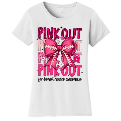 Out Football Gift Coquette Bow Breast Cancer Awareness Women's T-Shirt