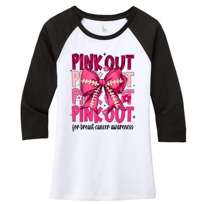 Out Football Gift Coquette Bow Breast Cancer Awareness Women's Tri-Blend 3/4-Sleeve Raglan Shirt