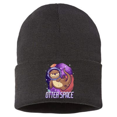 otter funny gifts otter space otter lovers Sustainable Knit Beanie