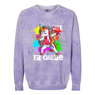 Out First Grade 1St Grade Graduation Magical Unicorn Dabbing Gift Colorblast Crewneck Sweatshirt