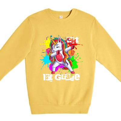 Out First Grade 1St Grade Graduation Magical Unicorn Dabbing Gift Premium Crewneck Sweatshirt