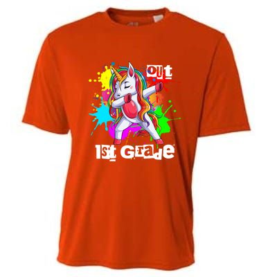 Out First Grade 1St Grade Graduation Magical Unicorn Dabbing Gift Cooling Performance Crew T-Shirt