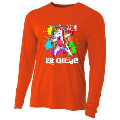 Out First Grade 1St Grade Graduation Magical Unicorn Dabbing Gift Cooling Performance Long Sleeve Crew