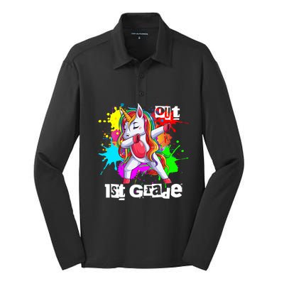 Out First Grade 1St Grade Graduation Magical Unicorn Dabbing Gift Silk Touch Performance Long Sleeve Polo