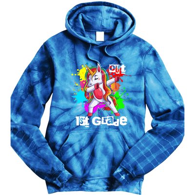 Out First Grade 1St Grade Graduation Magical Unicorn Dabbing Gift Tie Dye Hoodie