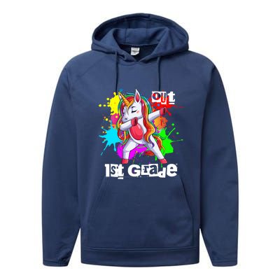 Out First Grade 1St Grade Graduation Magical Unicorn Dabbing Gift Performance Fleece Hoodie