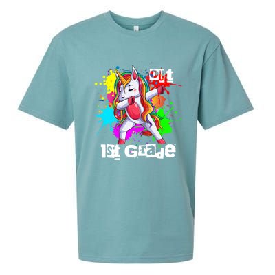 Out First Grade 1St Grade Graduation Magical Unicorn Dabbing Gift Sueded Cloud Jersey T-Shirt