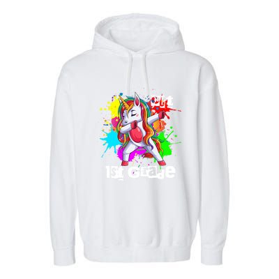 Out First Grade 1St Grade Graduation Magical Unicorn Dabbing Gift Garment-Dyed Fleece Hoodie