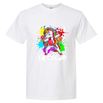 Out First Grade 1St Grade Graduation Magical Unicorn Dabbing Gift Garment-Dyed Heavyweight T-Shirt