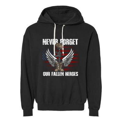 Our Fallen Heroes Veterans Memorial Day Partiotic Military Garment-Dyed Fleece Hoodie