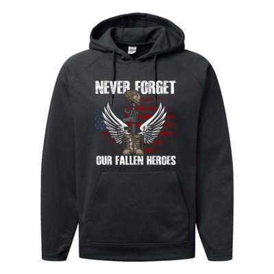 Our Fallen Heroes Veterans Memorial Day Partiotic Military Performance Fleece Hoodie