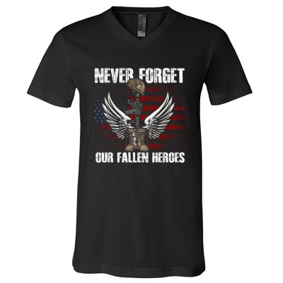 Our Fallen Heroes Veterans Memorial Day Partiotic Military V-Neck T-Shirt