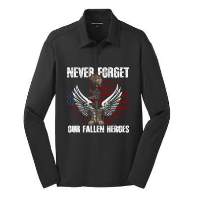 Our Fallen Heroes Veterans Memorial Day Partiotic Military Silk Touch Performance Long Sleeve Polo