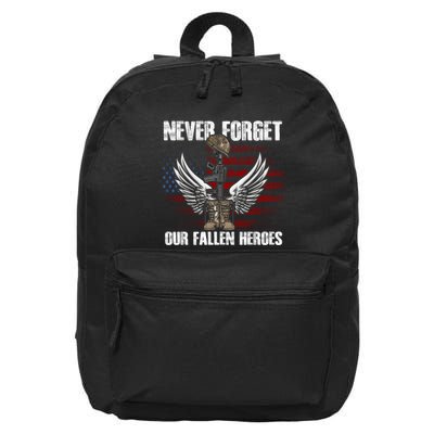 Our Fallen Heroes Veterans Memorial Day Partiotic Military 16 in Basic Backpack