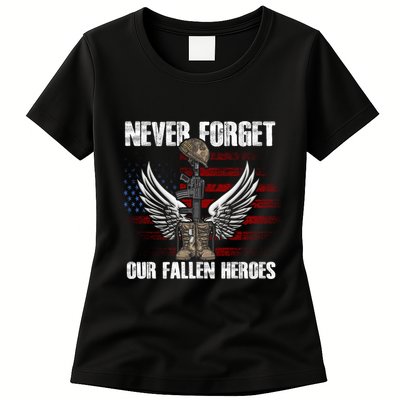 Our Fallen Heroes Veterans Memorial Day Partiotic Military Womens T-Shirt